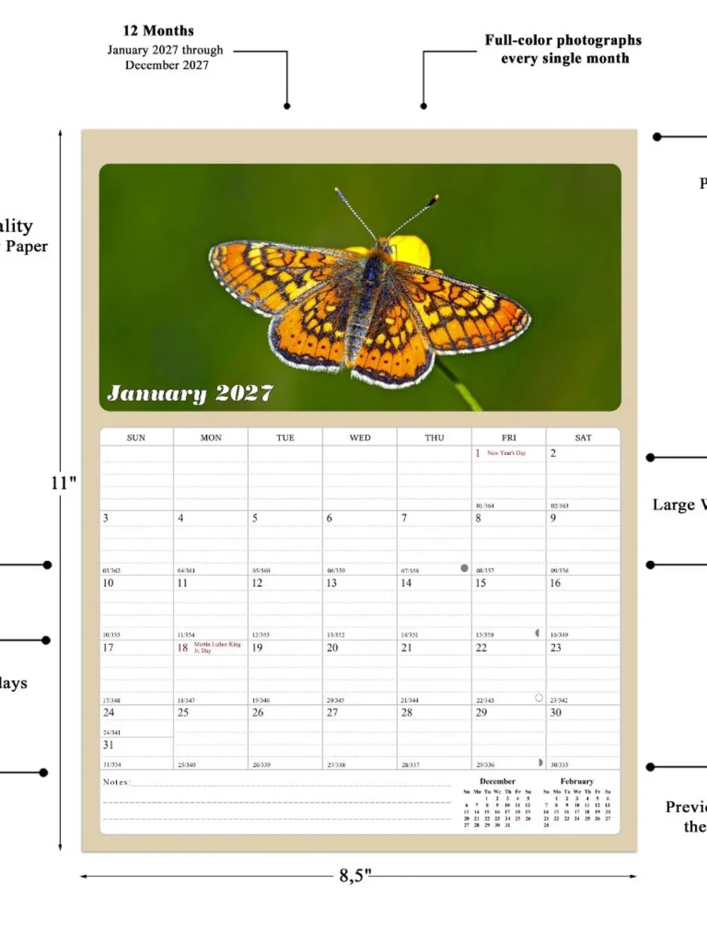 2027 Calendar Magnetic Peel & Stick 12 Months 8.5
